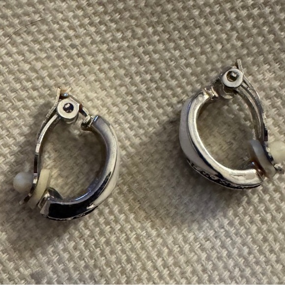 Black White and Silver Vintage Clip On Earrings with cubic zirconia. - Picture 4 of 8